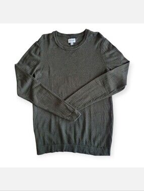 100% Merino Wool Crew Neck Sweater olive Green Brown size small
